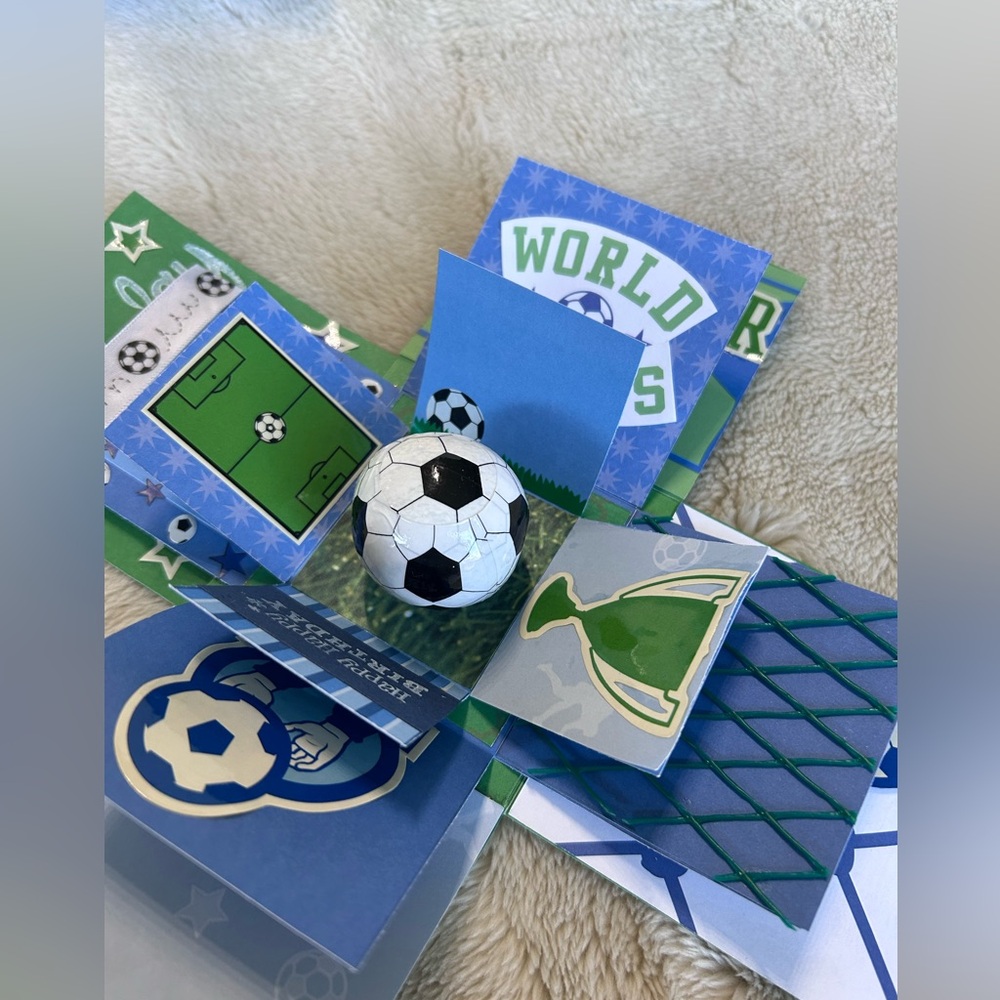 Soccer Themed handmade 3D explosion box Birthday Card - Picture 4 of 5
